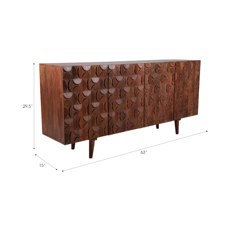 Mango Wood Cabinet with Geometric Carved Front Finish - 63" Brown - 63" x 15" x 29.5"