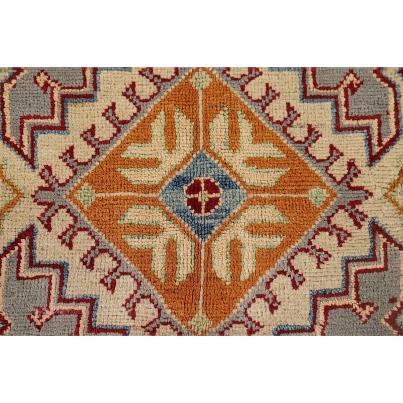 Kazak Accent Rug Handmade Traditional Grey Wool Carpet - 4'1" x 6'0"