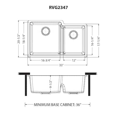 Ruvati 33 x 20 inch Granite Composite Quartz Undermount Double Bowl Kitchen Sink - Arctic White - RVG2347WH