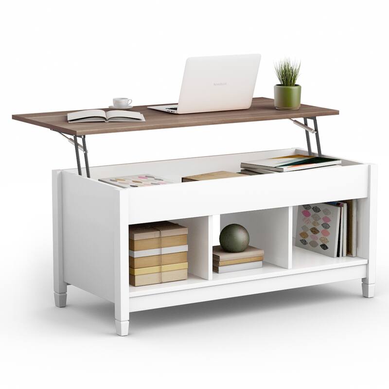 Costway Lift Top Coffee Table w/ Hidden Compartment and Storage - Wood - White