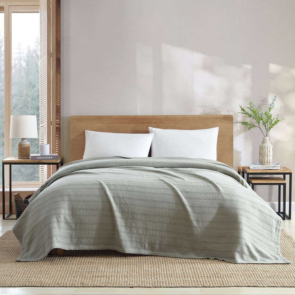 Eddie Bauer Variegated Weave Stripe Cotton Reversible Blanket