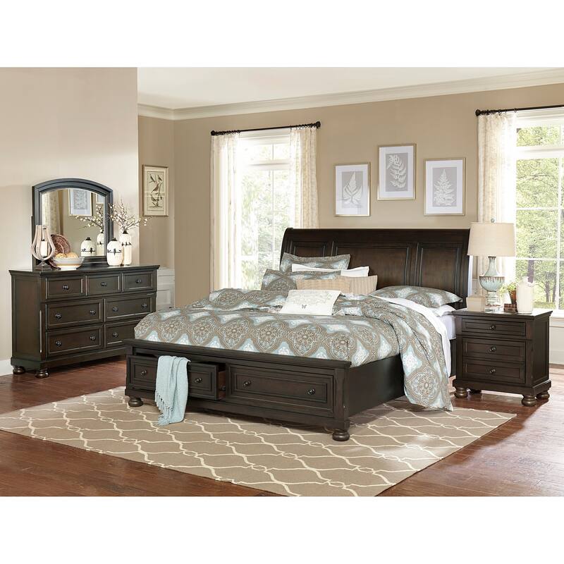 Grayish Brown 5pc Bedroom Set Platform Storage Bed Nightstands Dresser Mirror
