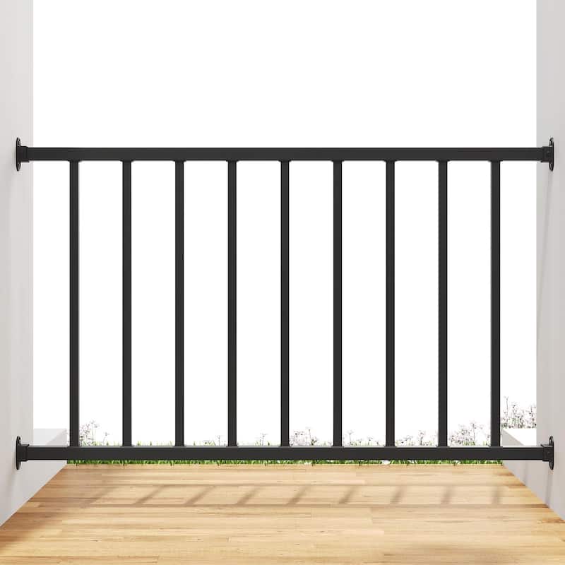 28 in. H x 4 ft W Black Metal Stair Railing Kit with Balusters for Residential and Commercial Use - Black