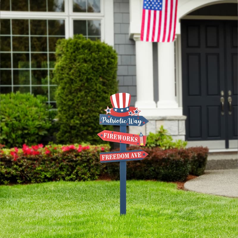Glitzhome 36"H Patriotic Americana Wooden Top Hat Yard Stake