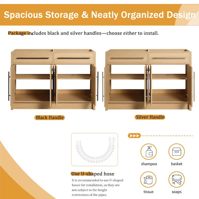 Malwee 48"/60" Bathroom Vanity Without Sink, FreeStanding Vanity Cabinet with 4 Soft Close Doors and 2 Adjustable Shelves
