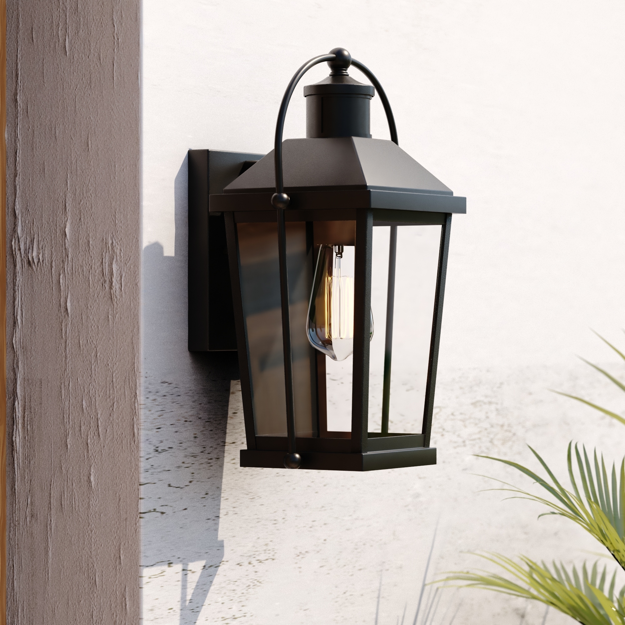 VAXCEL Lexington Aluminum Black Motion Sensor Dusk to Dawn Outdoor Wall Light Clear Glass