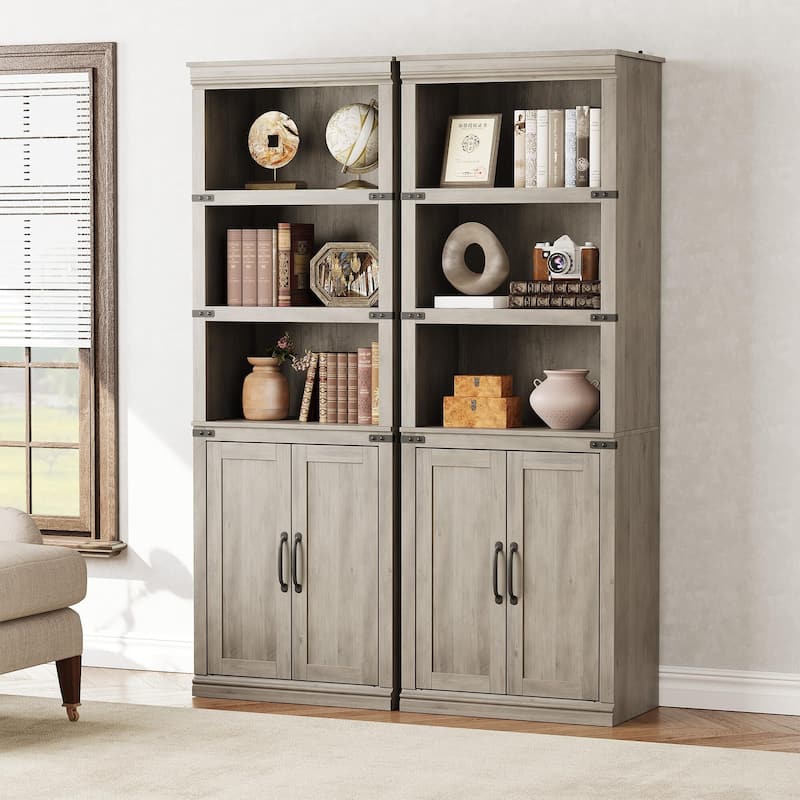 Book Shelf with Door, 5 Tier Wooden Book Case with Storage, 68.7"