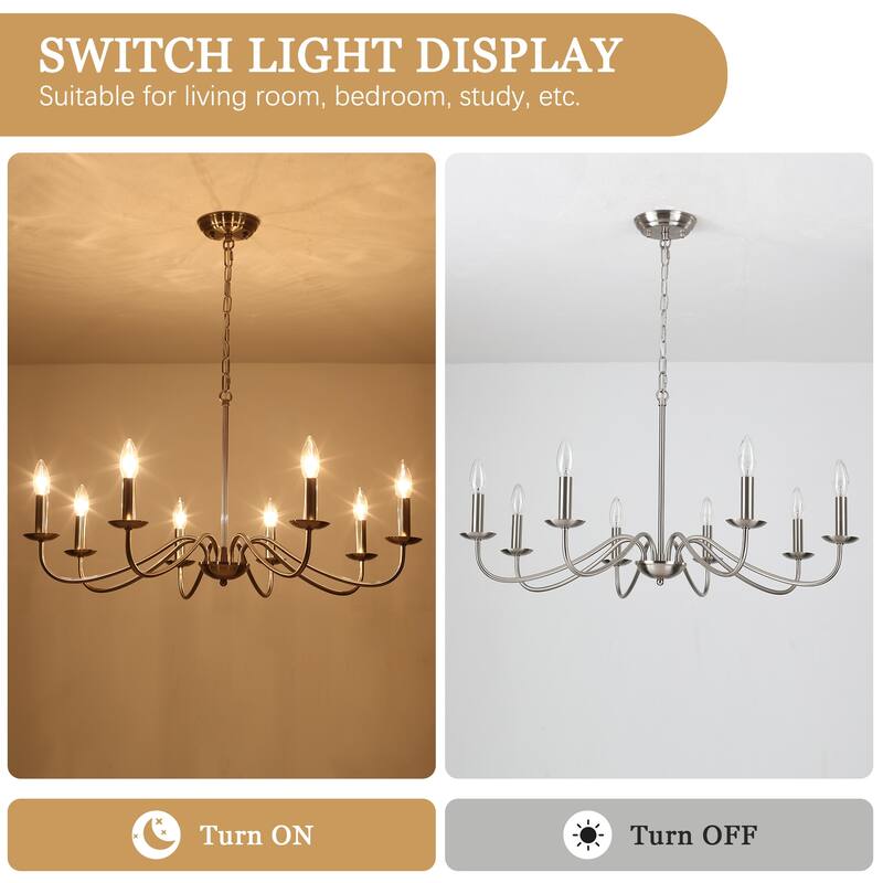 8-Light Farmhouse Candle Chandelier for Bedroom, Kitchen, Living Room and Foyer