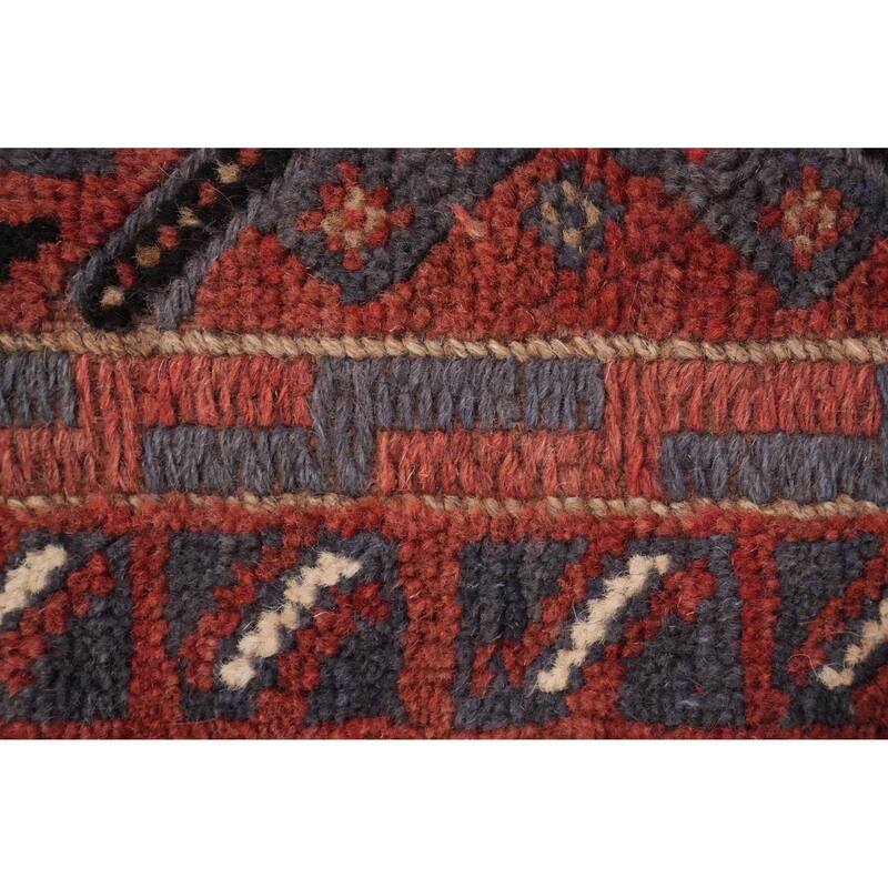 Hand Knotted Oriental 100% Wool Carpet Traditional Tribal Navy Blue & Blues Balouch Runner Rug - 7' 9'' X 1' 9''