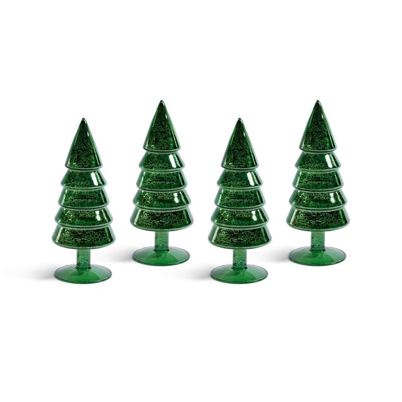 Mercury Glass Christmas Tabletop Trees, Set of 4, 9" Tall