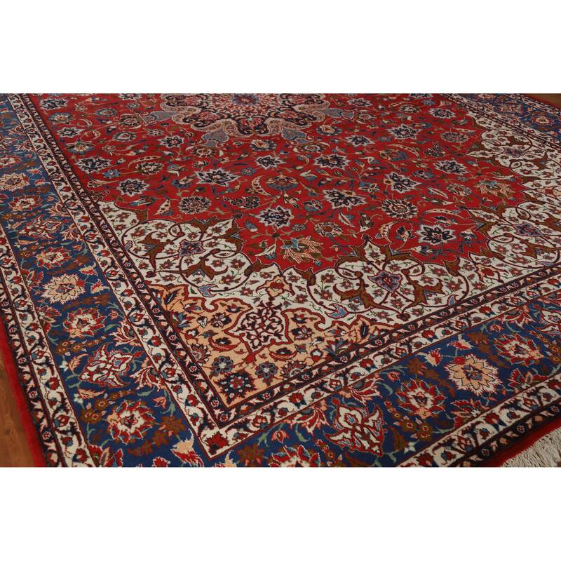 Hand Knotted Oriental 100% Wool Carpet Traditional Floral Red Isfahan Area Rug - 16' 3'' X 10' 5''