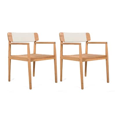 Braided Acacia Wood Dining Set (2-Piece) – Teak-Finished Table & Armchair Pair with White Rope Accents for Patio/Garden‌.