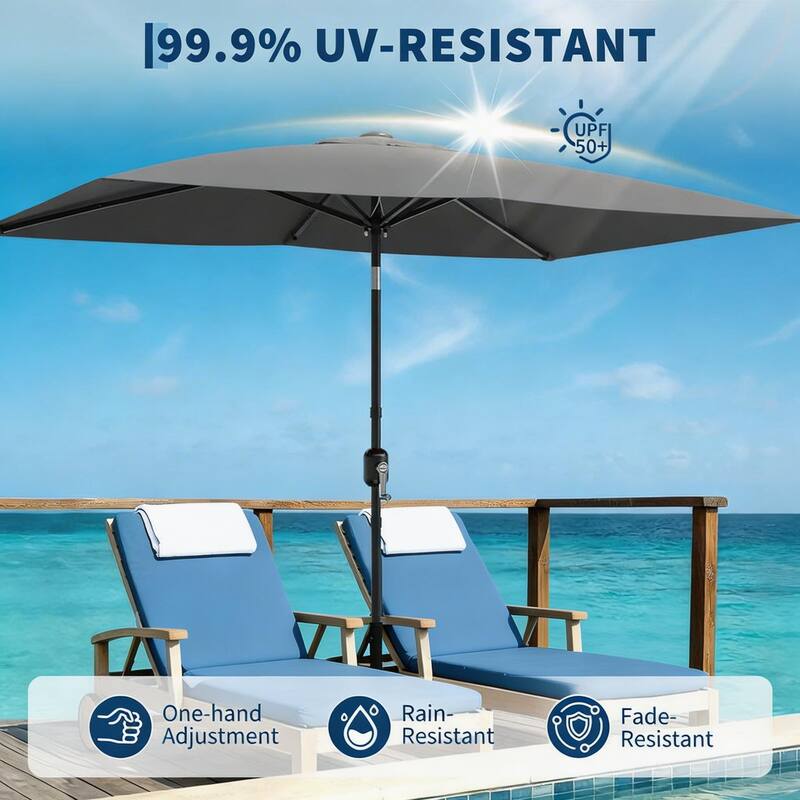 10'X6.5' Rectangular Outdoor Umbrella, with Crank & Push Button Tilt