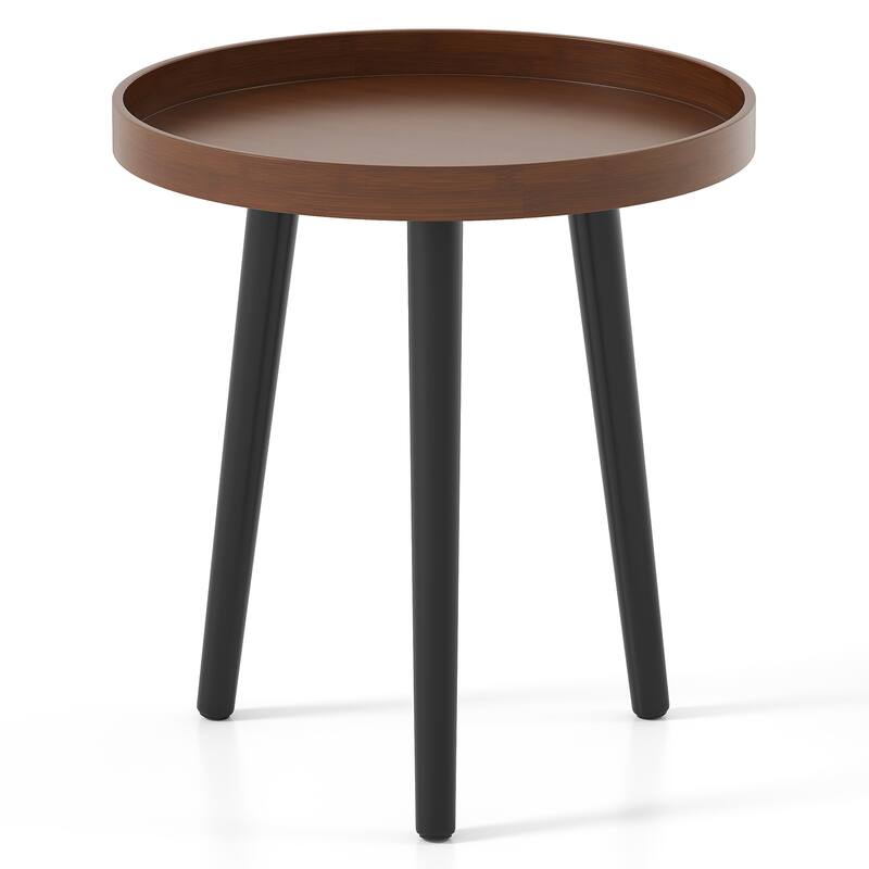 Mid Century Round Coffee Table with Wooden Tray and Legs - Brown