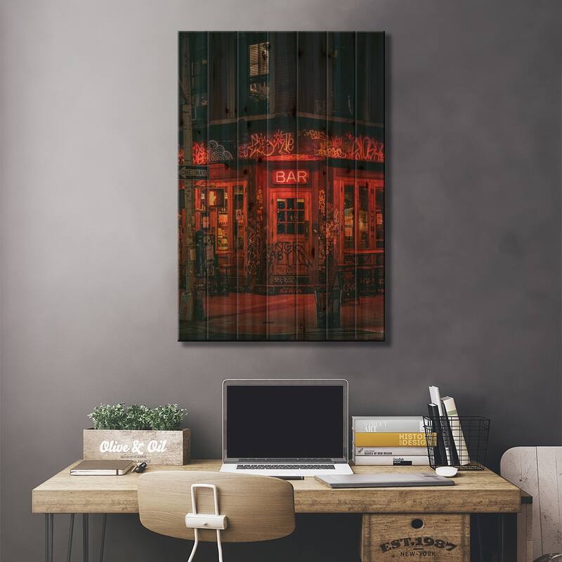 Bar, East Village Print On Wood by Jon Bilous - Multi-Color