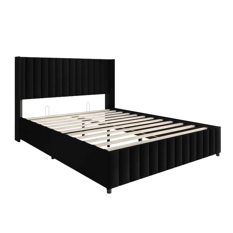 CraftPorch Minimalist Wingback Platform Lift Up Storage Bed