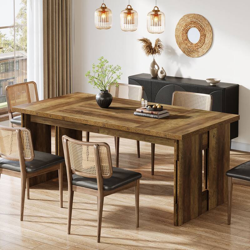 Rustic Brown Industrial Wooden Kitchen Dining Table for 4-6