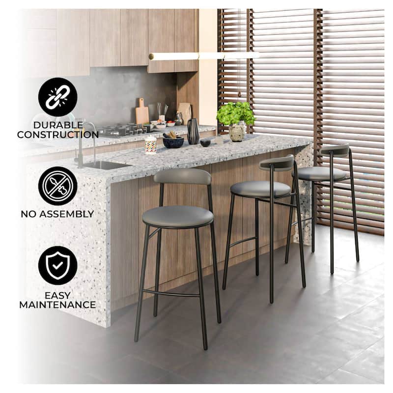 Upholstered Leather Bar Stool Accent Kitchen Chair Lume Collection Set of 2