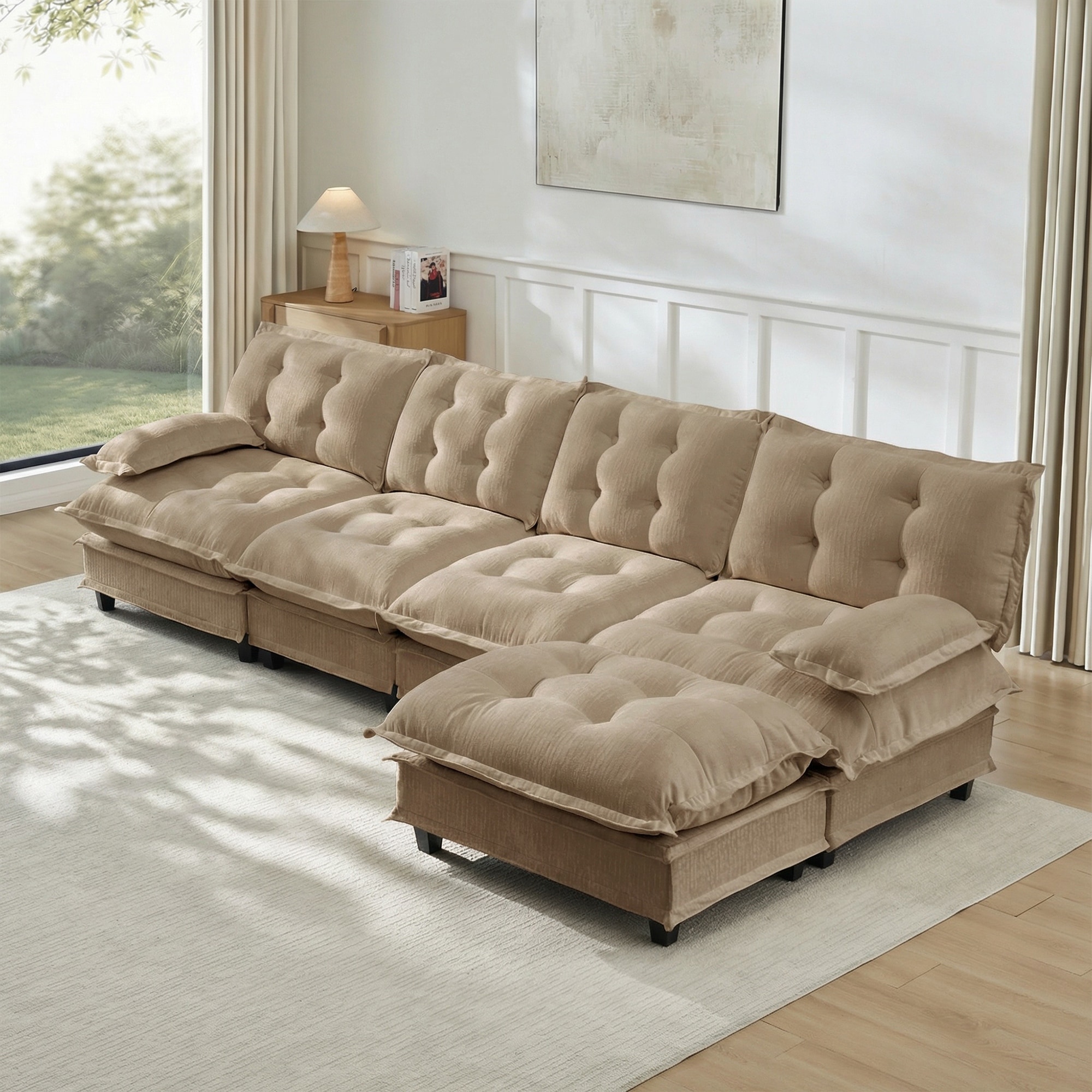 Modern Modular Sectional Sofa with Chenille Deep Seat and Lattice Cushions