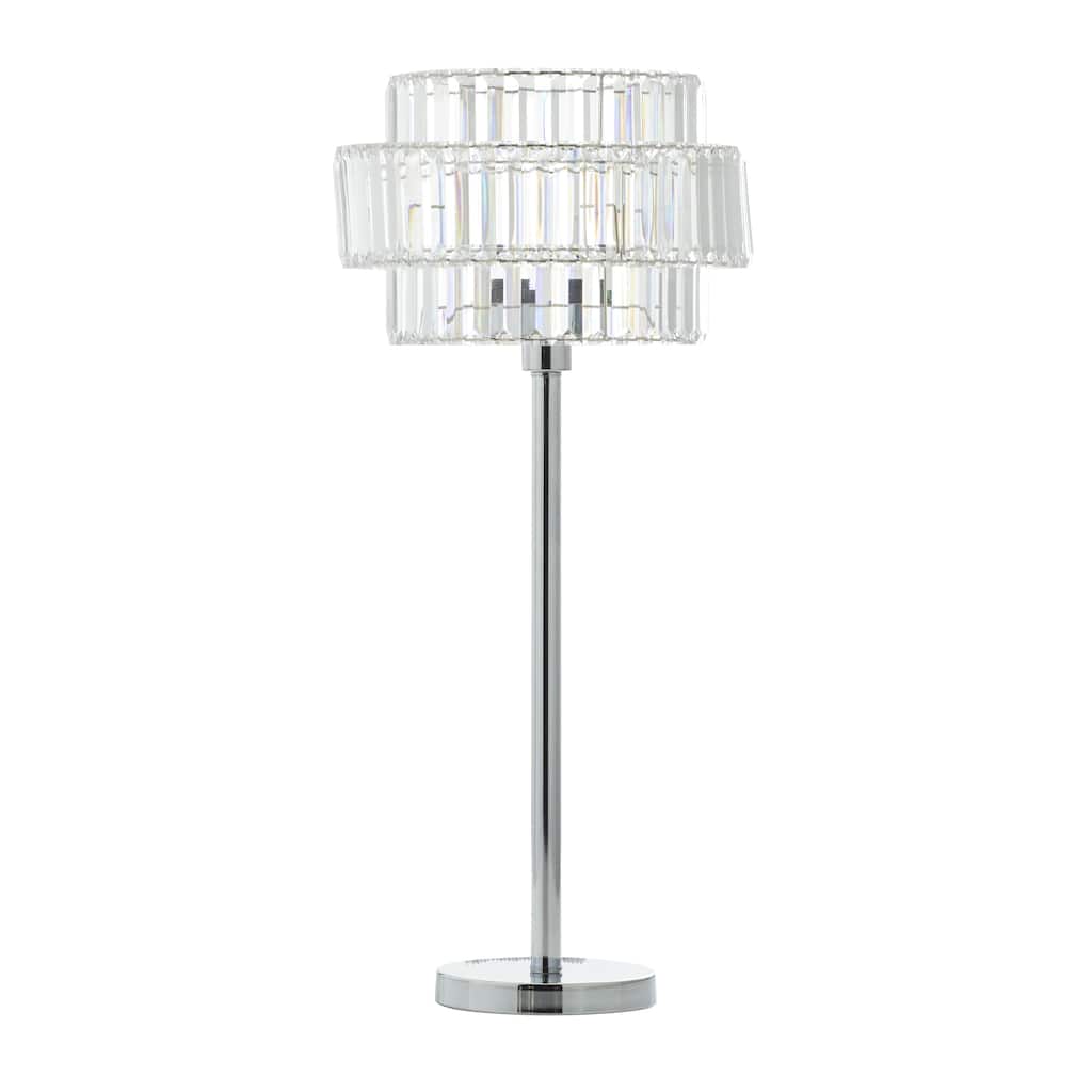 Metal Room Table Lamp with Crystal Embellishments - Set of 2 Silver - Roche River Decor