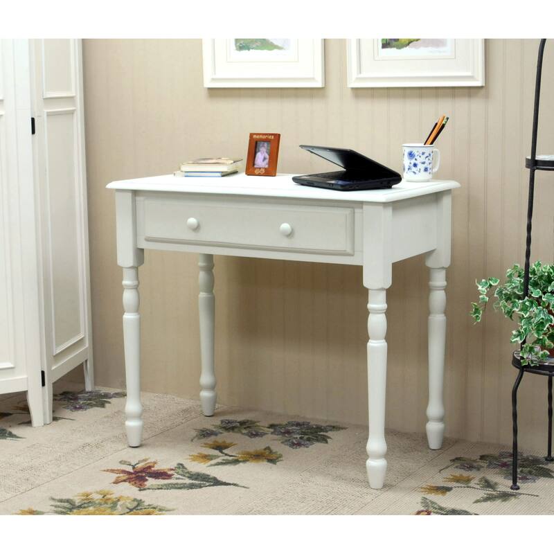 Wooden Desk with Slide-Out Tray - 34" - Antique White
