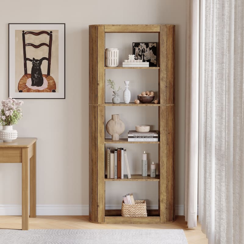 70.9" Tall Bookcase, 5-Tier Floor Standing Open Bookshelves Storage Cabinet, Brown - Large - 1