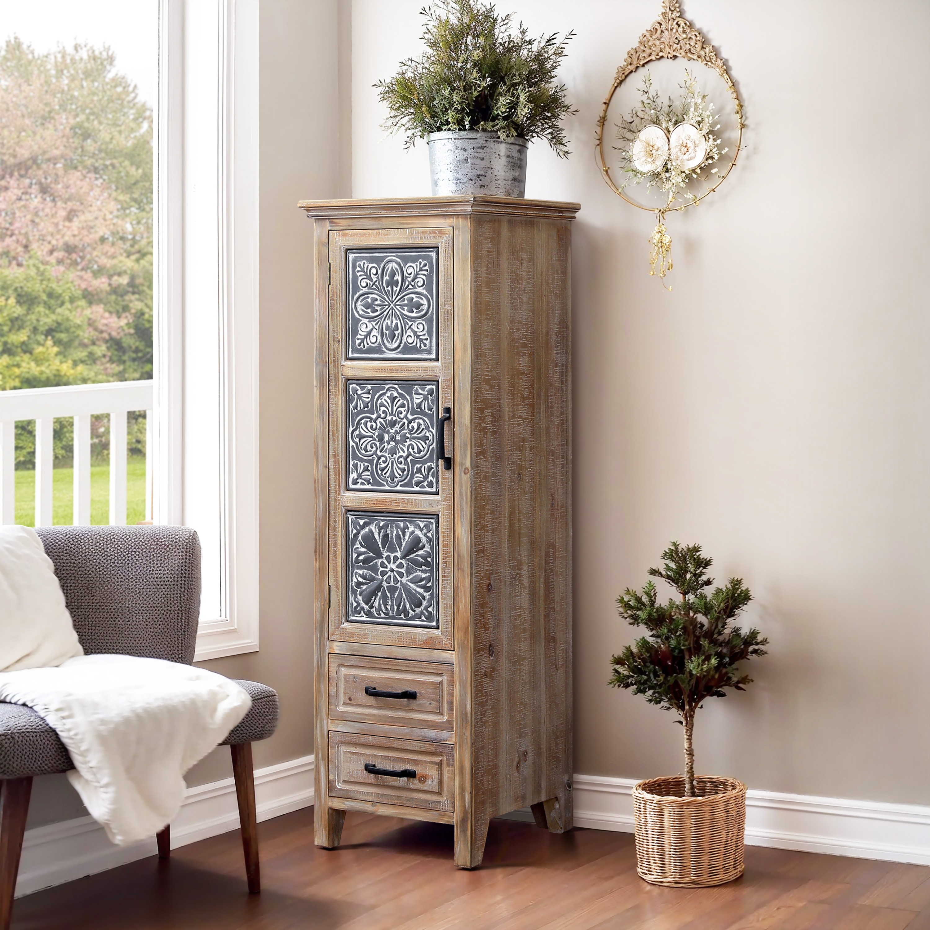 LuxenHome 48 Tall Wood and Metal 2 Drawer 1 Door Storage Cabinet