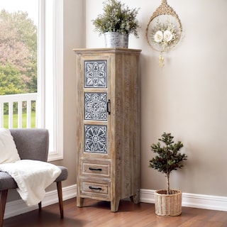 Rustic Wood 2-Drawer 1-Door Slim Storage Cabinet - 48.23" Tall