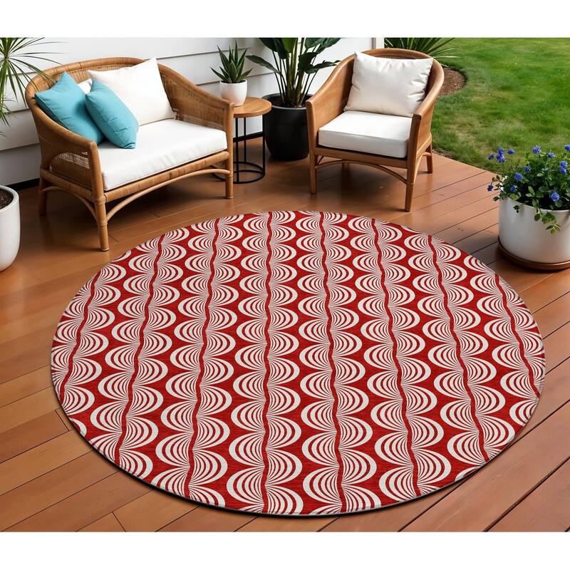 HomeRoots Ogee Transitional Rectangle Outdoor Rug - 8' Round