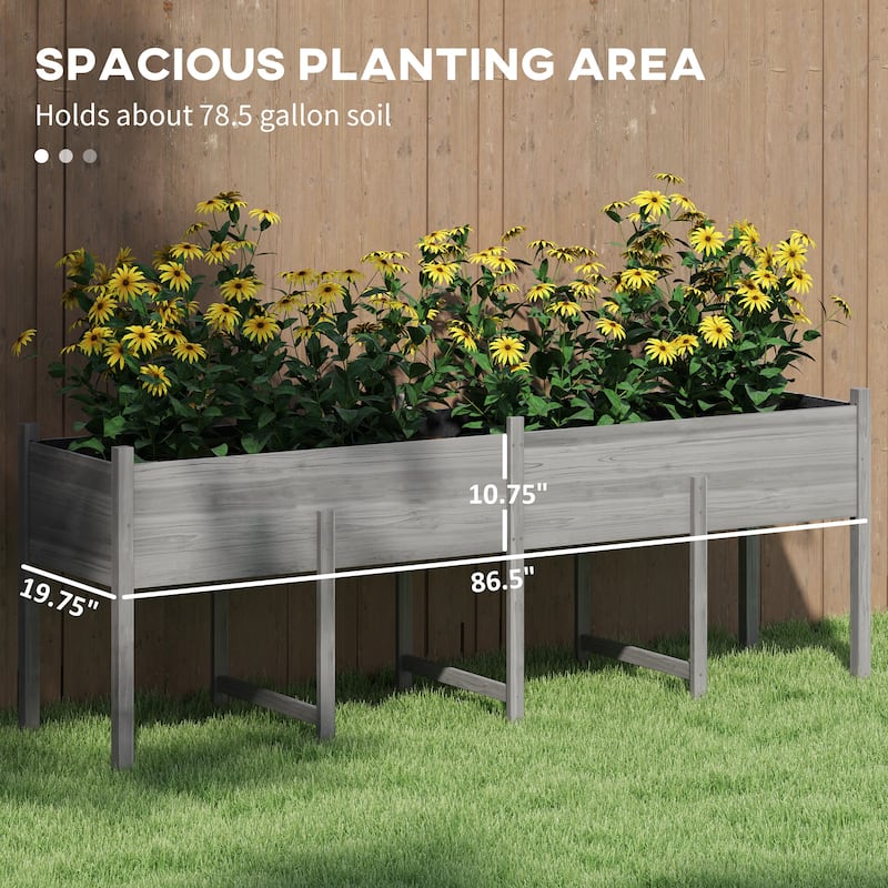 Outsunny Wooden Raised Garden Bed with Bed Liner and Drain Holes, Large Elevated Planter Box with Legs
