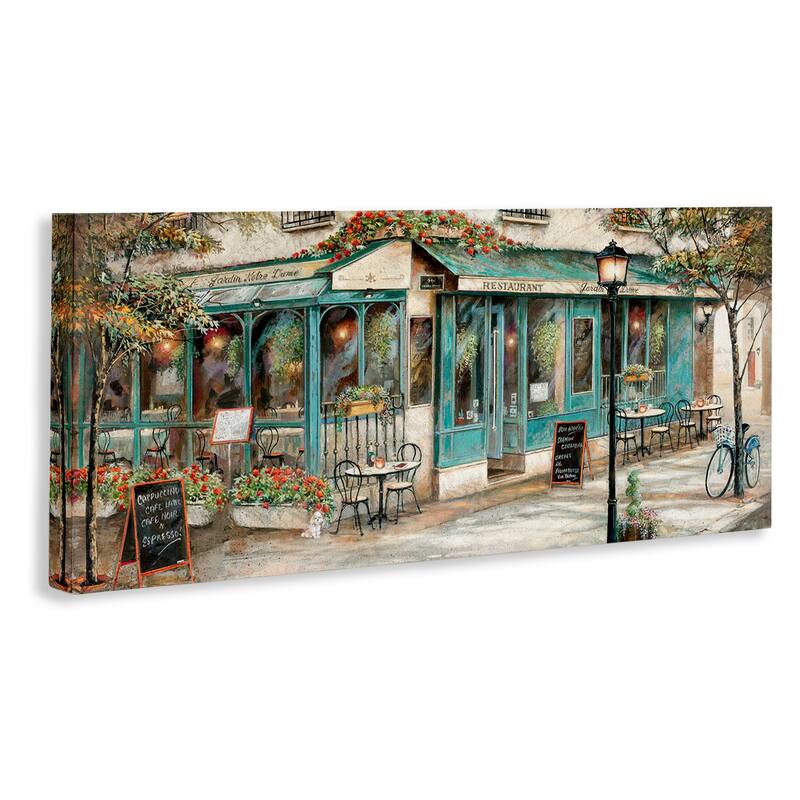 Stupell European City Streets Traditional Restaurant Architecture Sidewalk Scene Canvas Wall Art - Blue