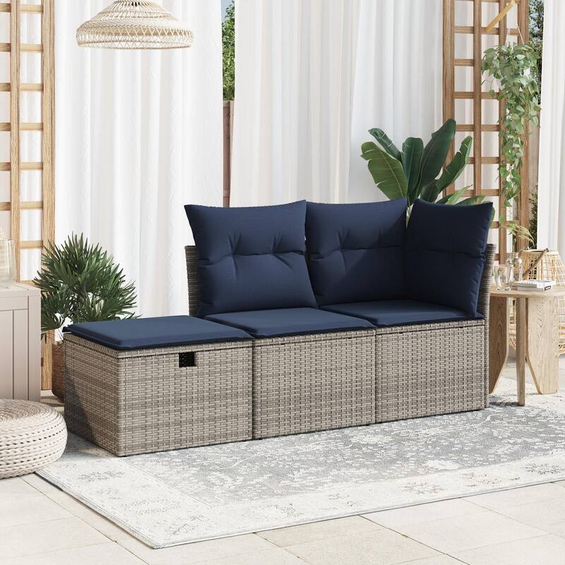 vidaXL Patio Stool with Cushion Ottoman Seating Poly Rattan Brown/Gray/Black - 21.7x21.7x14.6 in - Gray - form2
