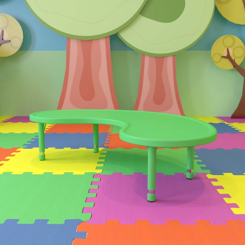 35"Wx65"L Half-Moon Plastic Adjustable Activity Table for 8 - 65"D x 35"W x 14.5" - 23.75"H - Green