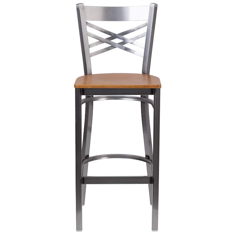 2 Pack Clear Coated ''X'' Back Metal Restaurant Barstool - 17"W x 18"D x 42.25"H