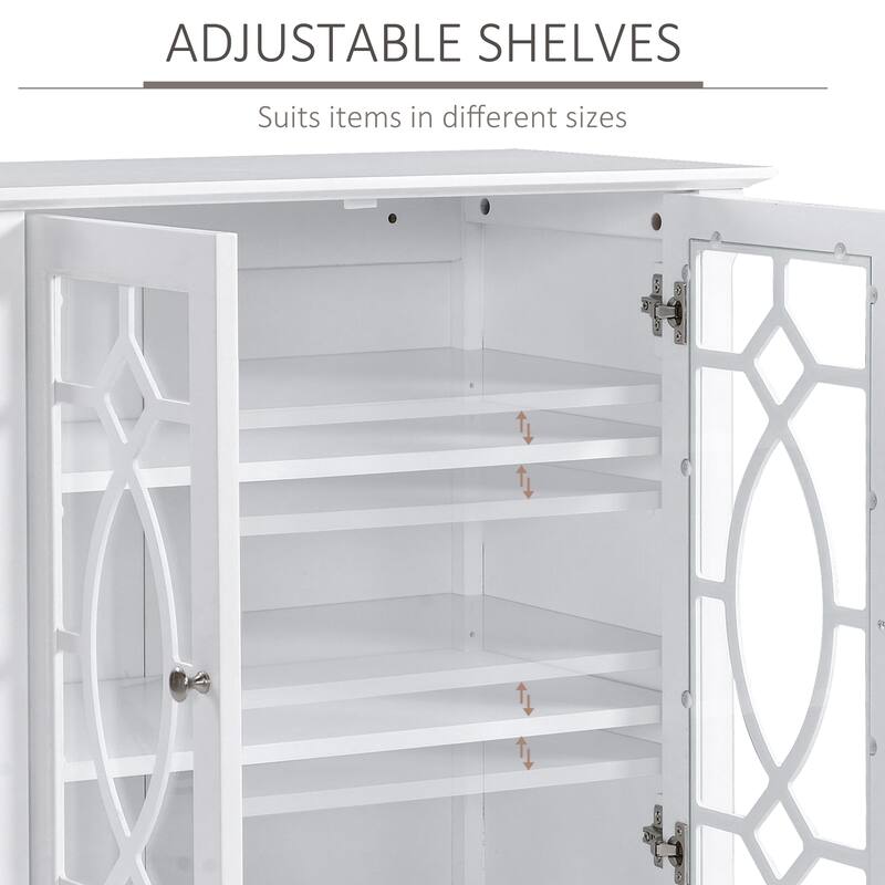 White MDF and Glass Storage Cabinet Sideboard with Adjustable Shelves - 29.75" W x 15.5" D x 32" H