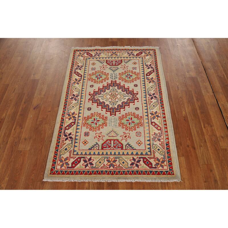 Geometric Kazak Foyer Rug Hand-Knotted Wool Carpet - 2'9"x 4'0"