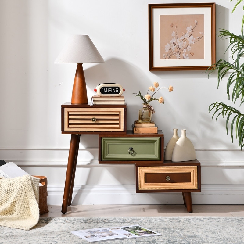 4-Drawer Cabinet With Artistic Mixed Materials