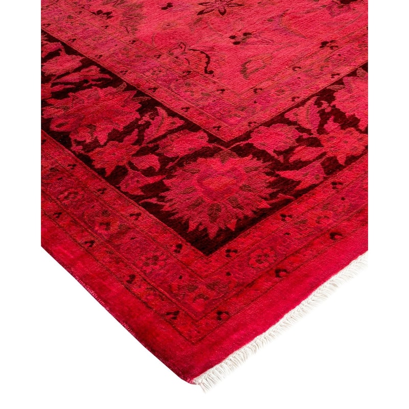 Overton Hand Knotted Wool Vintage Inspired Modern Contemporary Overdyed Pink Area Rug - 9' 2" x 12' 4"