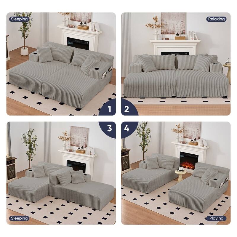 Mixoy 85"Movable Double Chaise Lounge Sofas,Loveseat with Cup Holder,Side Pockets,2 Pcs Oversized Single Sleeper Sofa Chair