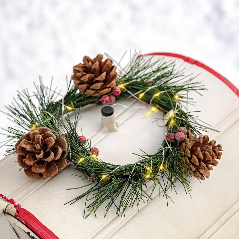 42" Tall Standing Christmas Mailbox with LED Wreath - 12"x12"x42"
