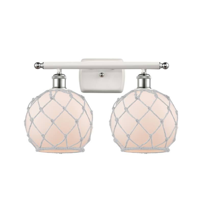 Innovations Lighting Farmhouse Rope 2 Light 16" Wide Bathroom Vanity - White and Polished Chrome / White Glass