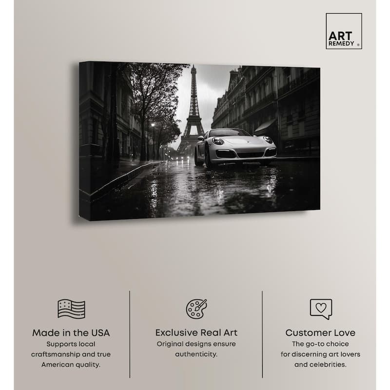 Driving in the Rain Paris Canvas by Art Remedy, Gallery Wrapped