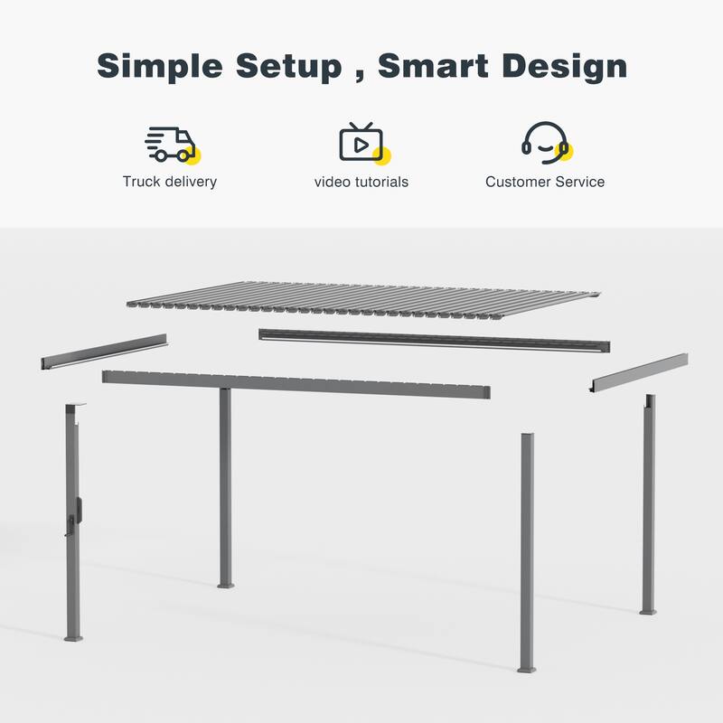 Outdoor Metal Louvered Pergola with LED Strip Lights