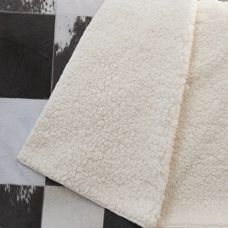 Premium Machine Washable ASB105 Faux Cowhide Sherpa Throw Blanket