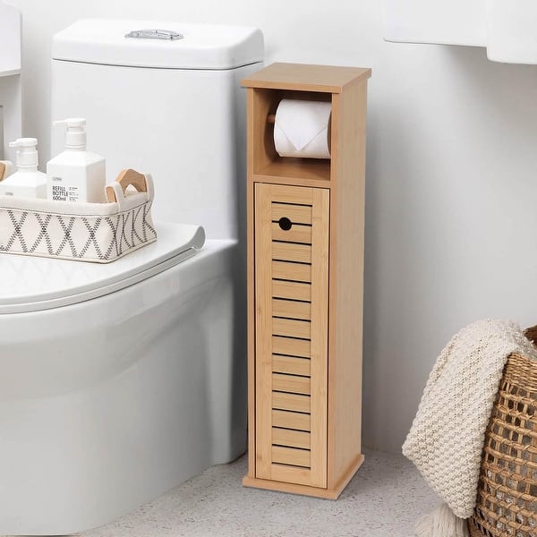 slide 2 of 43, Toilet Paper Storage Cabinet with Dispenser Toilet Organizer - 7.2'L x 7.2"W x 29.9"H Trinidad Brown