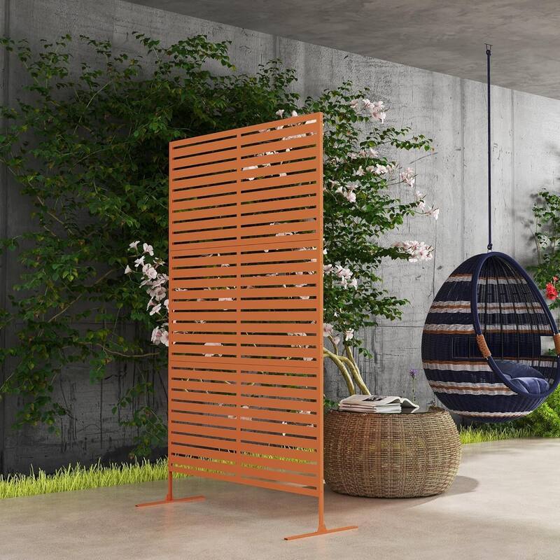 1 Pc Freestanding Decorative Metal Privacy Screen Outdoor with Stand for Balcony, Stripe