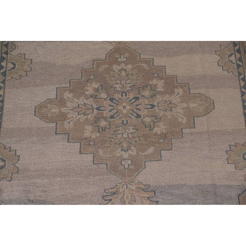 Geometric Oushak Style Area Rug Hand-knotted Oriental Wool Carpet - 8'9"x 11'9"