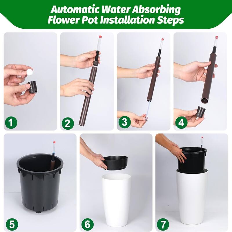 Set of 2 22-in Tall Self-Watering Planters with Water Level Monitor and Inner Bucket for Outdoor Patio Porch and Backyard White