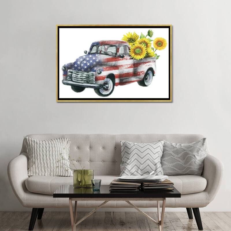iCanvas "4Th Of July Truck With Sunflowers" by Ephrazy Graphics Framed Canvas Print