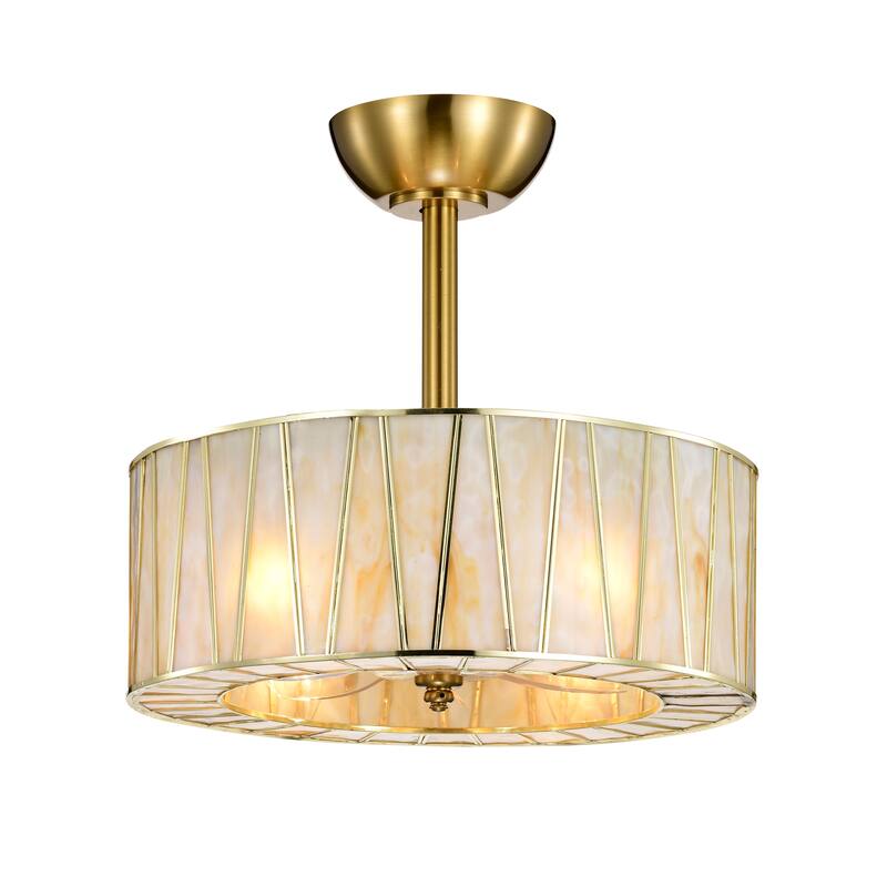 Sorcha Brass Finish Fandelier with Opaque Marbled Shade Remote Contol